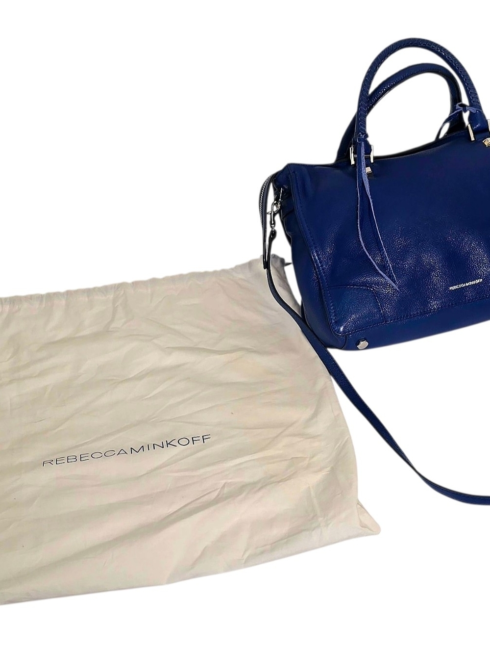 Rebecca Minkoff Blue Pebbled Leather Satchel Crossbody Bag w/ Dust Bag